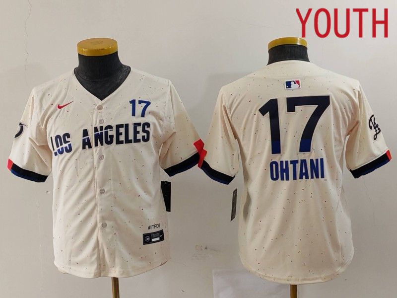 Youth Los Angeles Dodgers 17 Ohtani Cream Fashion Nike Game MLB Jersey style 703